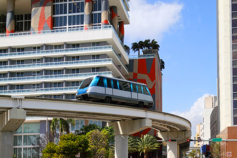 A stock photo. A photo of the metro mover in downtown Miami, Florida.